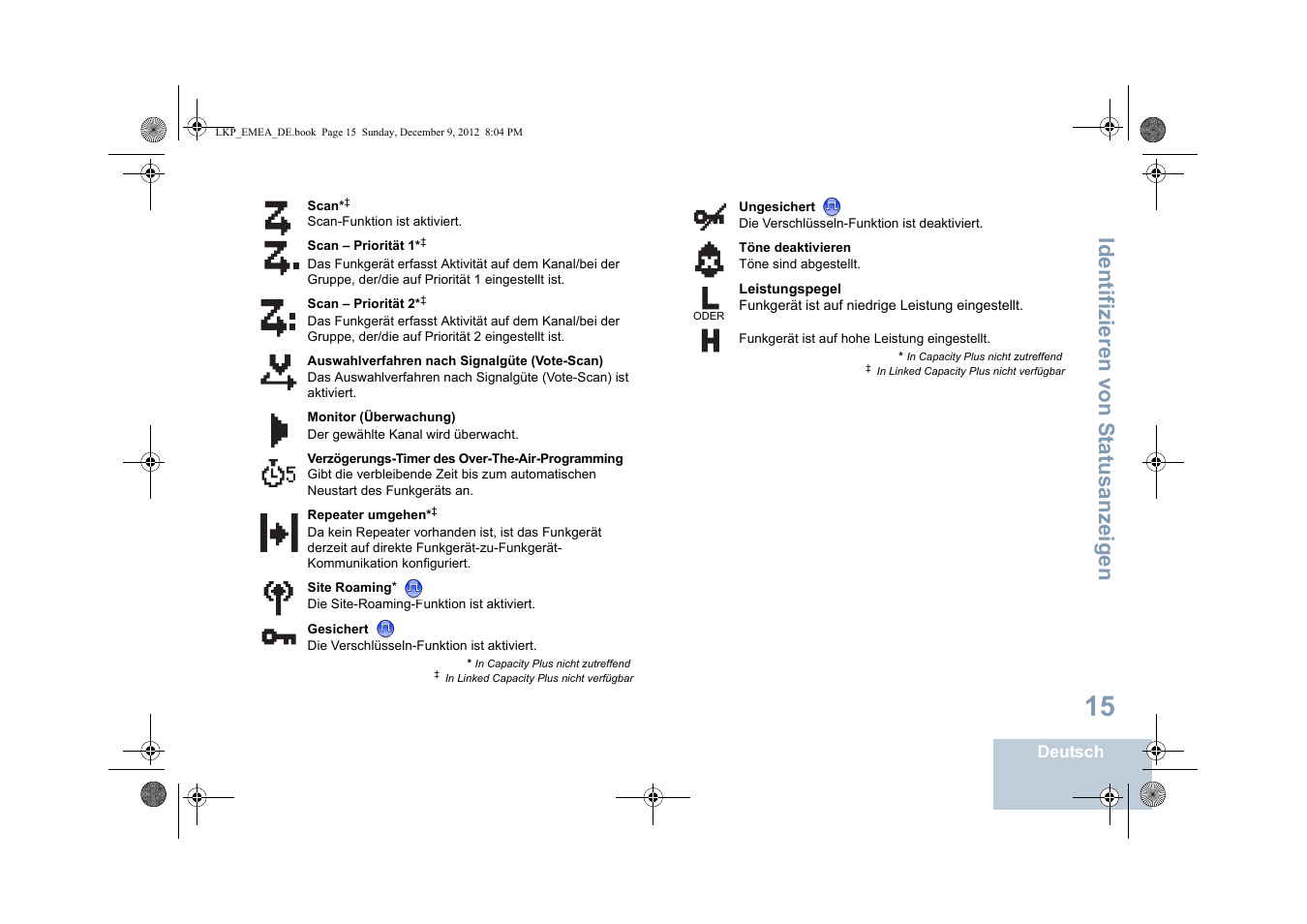 Identifizieren von s tatusanzeigen | Motorola DP 2600 User Manual | Page 121 / 900