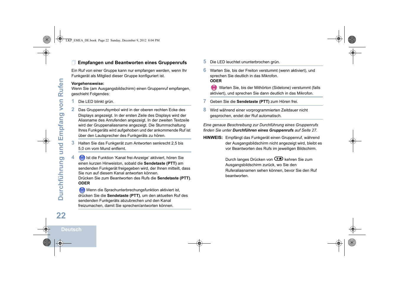 Empfangen und beantworten eines gruppenrufs | Motorola DP 2600 User Manual | Page 128 / 900