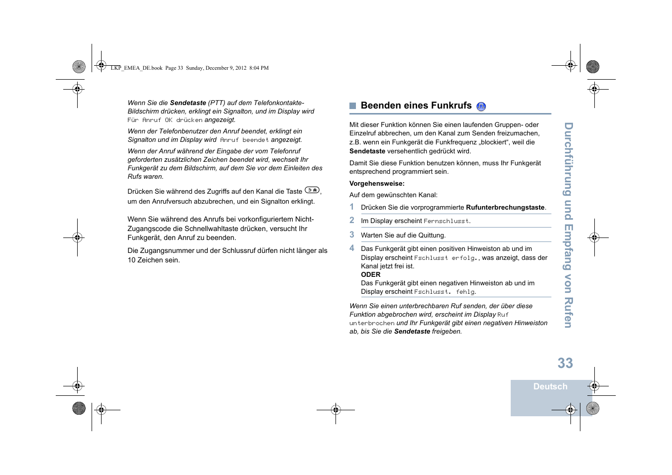 Beenden eines funkrufs, Seite 33 | Motorola DP 2600 User Manual | Page 139 / 900