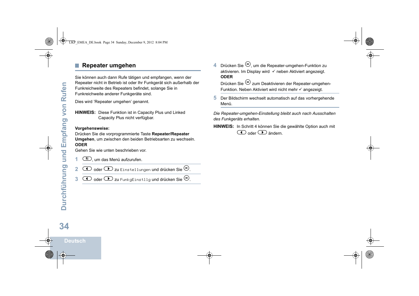 Repeater umgehen, Seite 34 | Motorola DP 2600 User Manual | Page 140 / 900