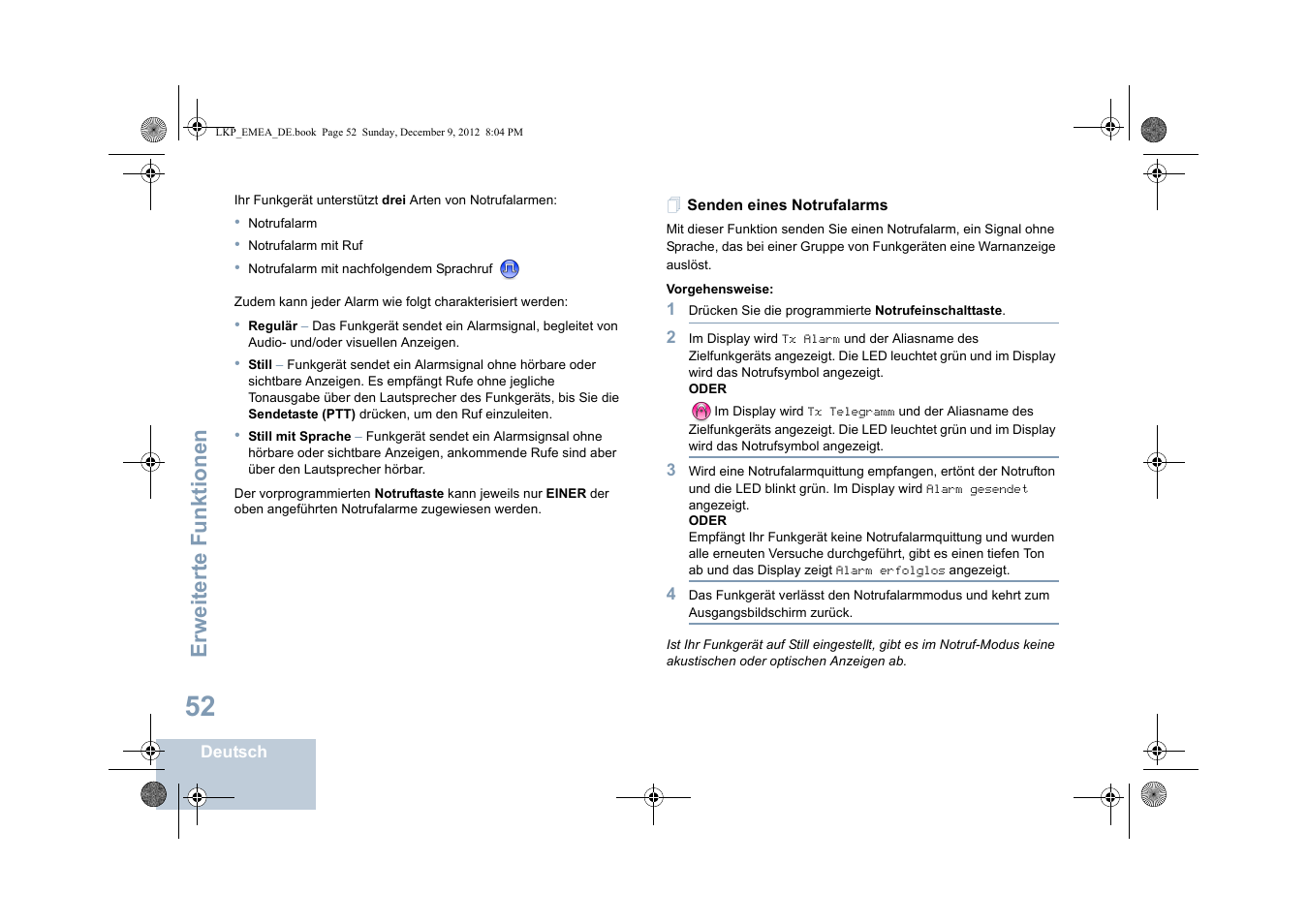 Senden eines notrufalarms, Erweiterte funktionen | Motorola DP 2600 User Manual | Page 158 / 900