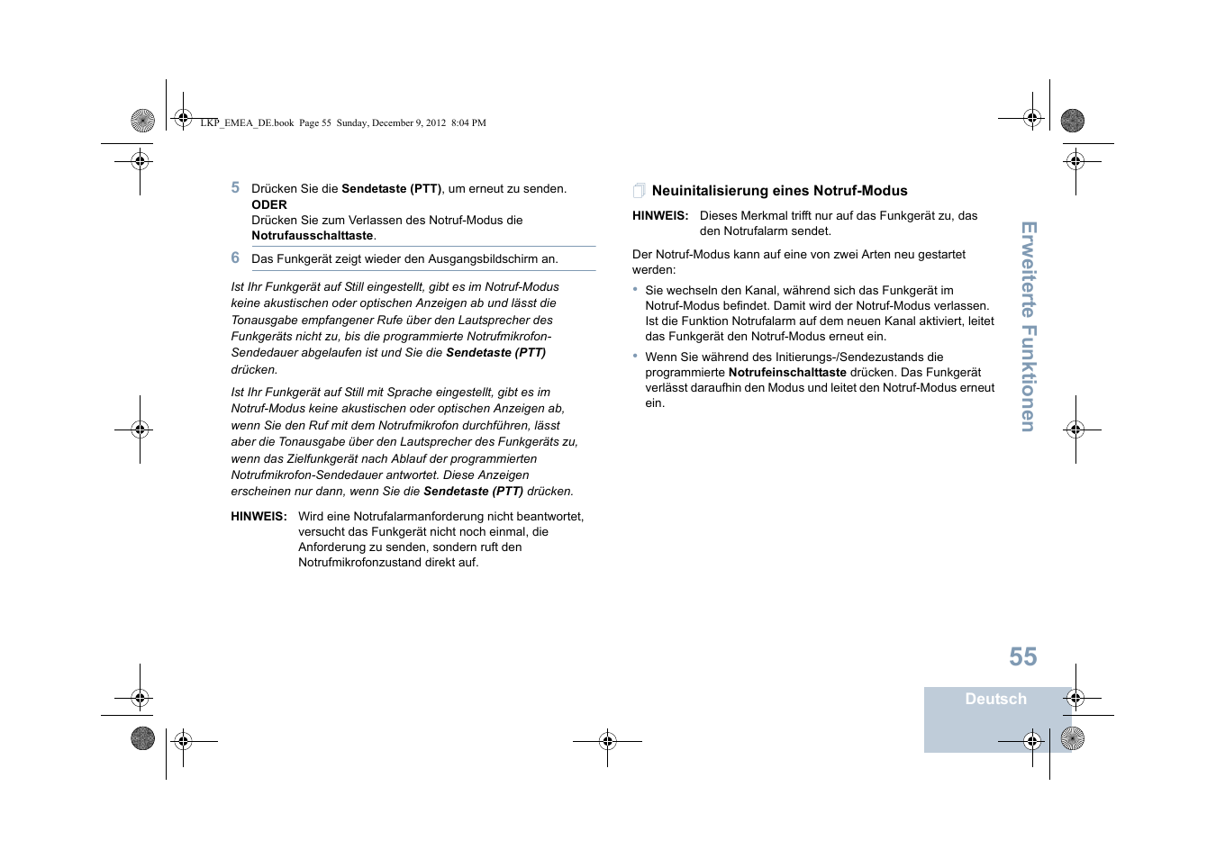 Neuinitalisierung eines notruf-modus, Erweiterte funktionen | Motorola DP 2600 User Manual | Page 161 / 900