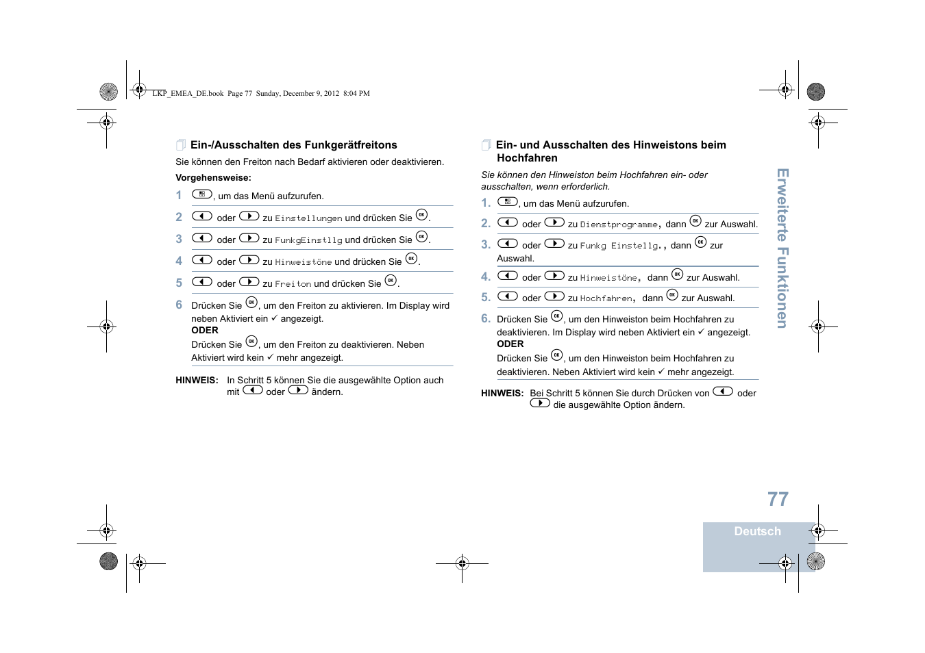 Ein-/ausschalten des funkgerätfreitons, Erweiterte funktionen | Motorola DP 2600 User Manual | Page 183 / 900