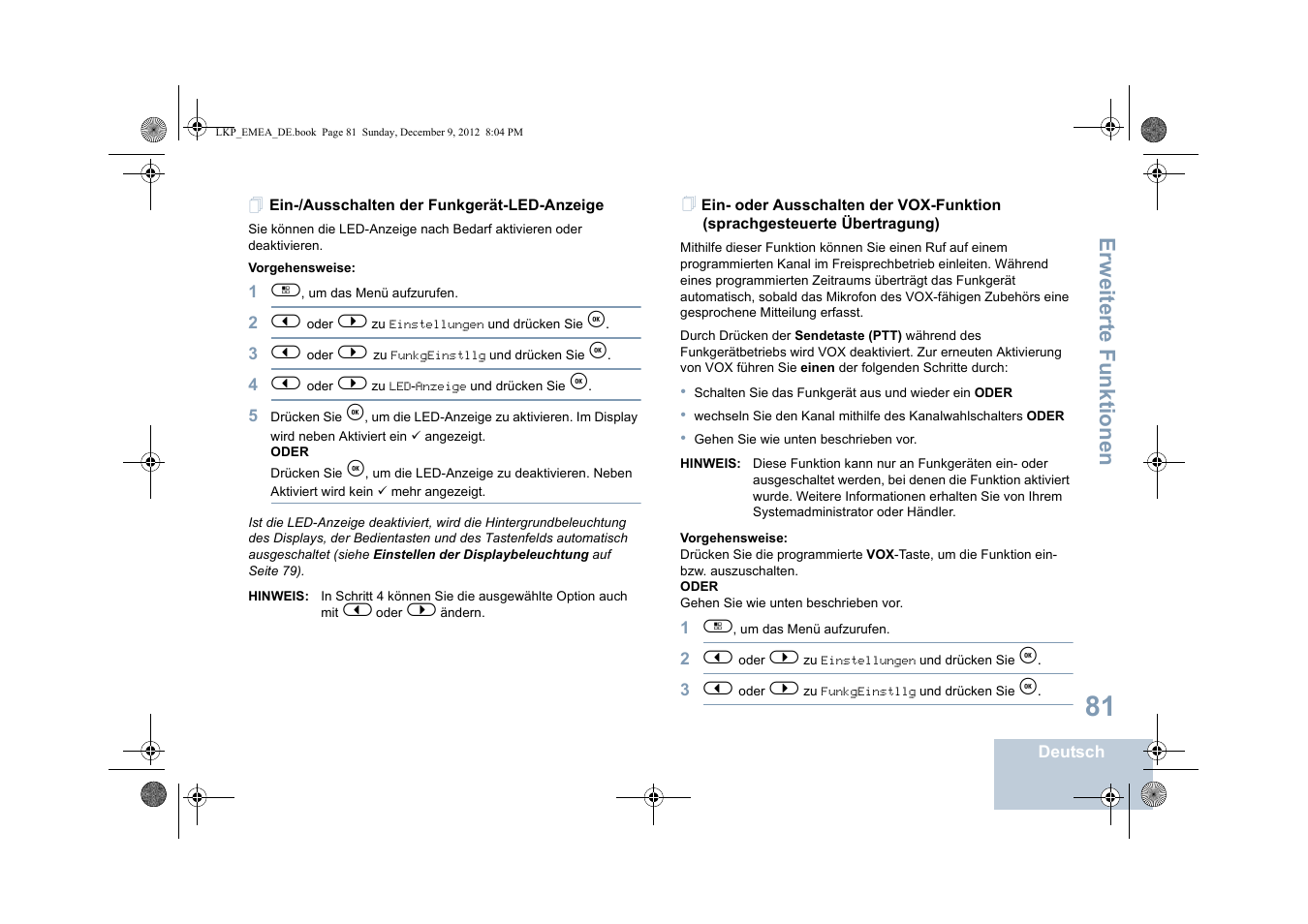 Ein-/ausschalten der funkgerät-led-anzeige, Erweiterte funktionen | Motorola DP 2600 User Manual | Page 187 / 900