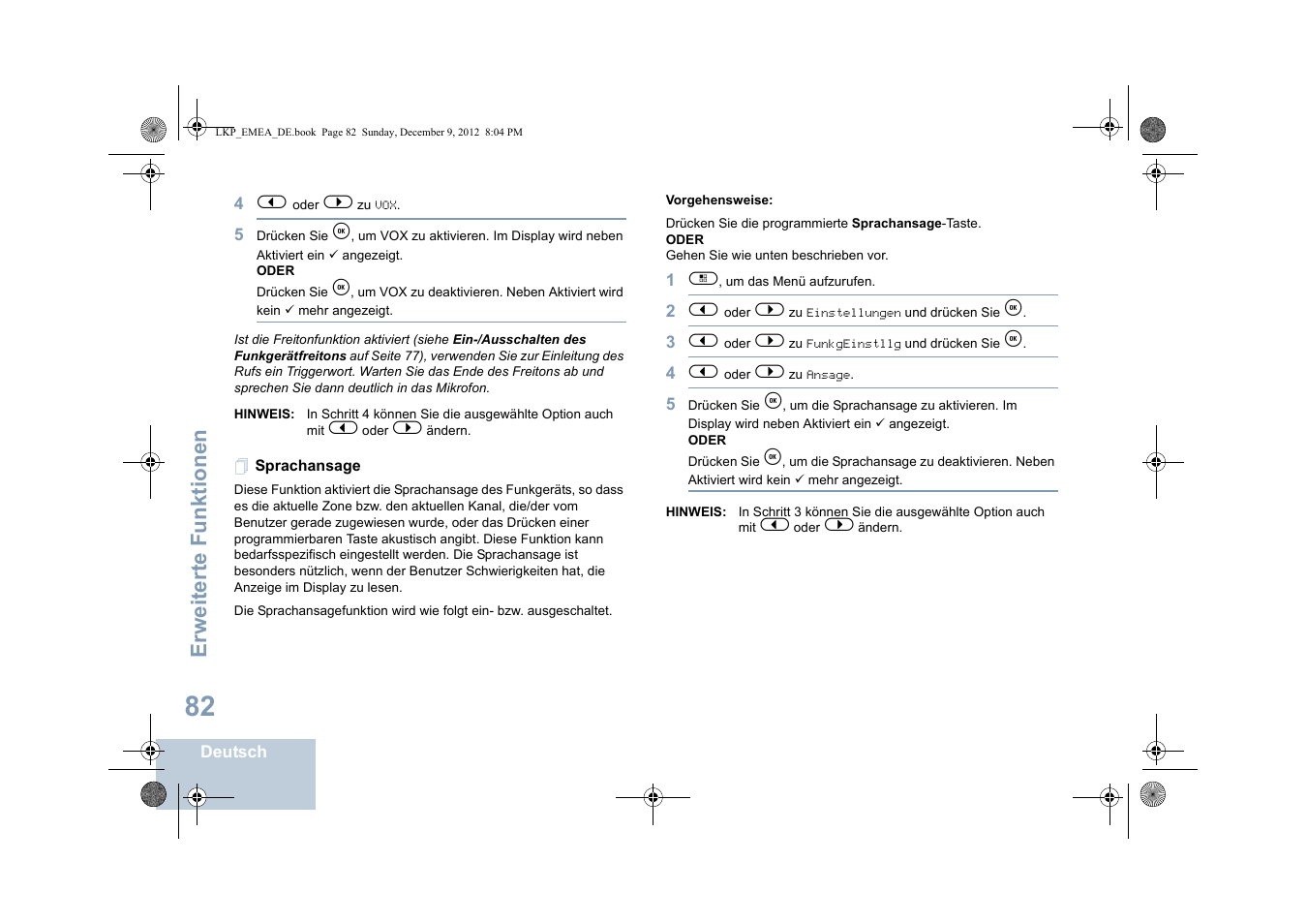 Sprachansage, Erweiterte funktionen | Motorola DP 2600 User Manual | Page 188 / 900