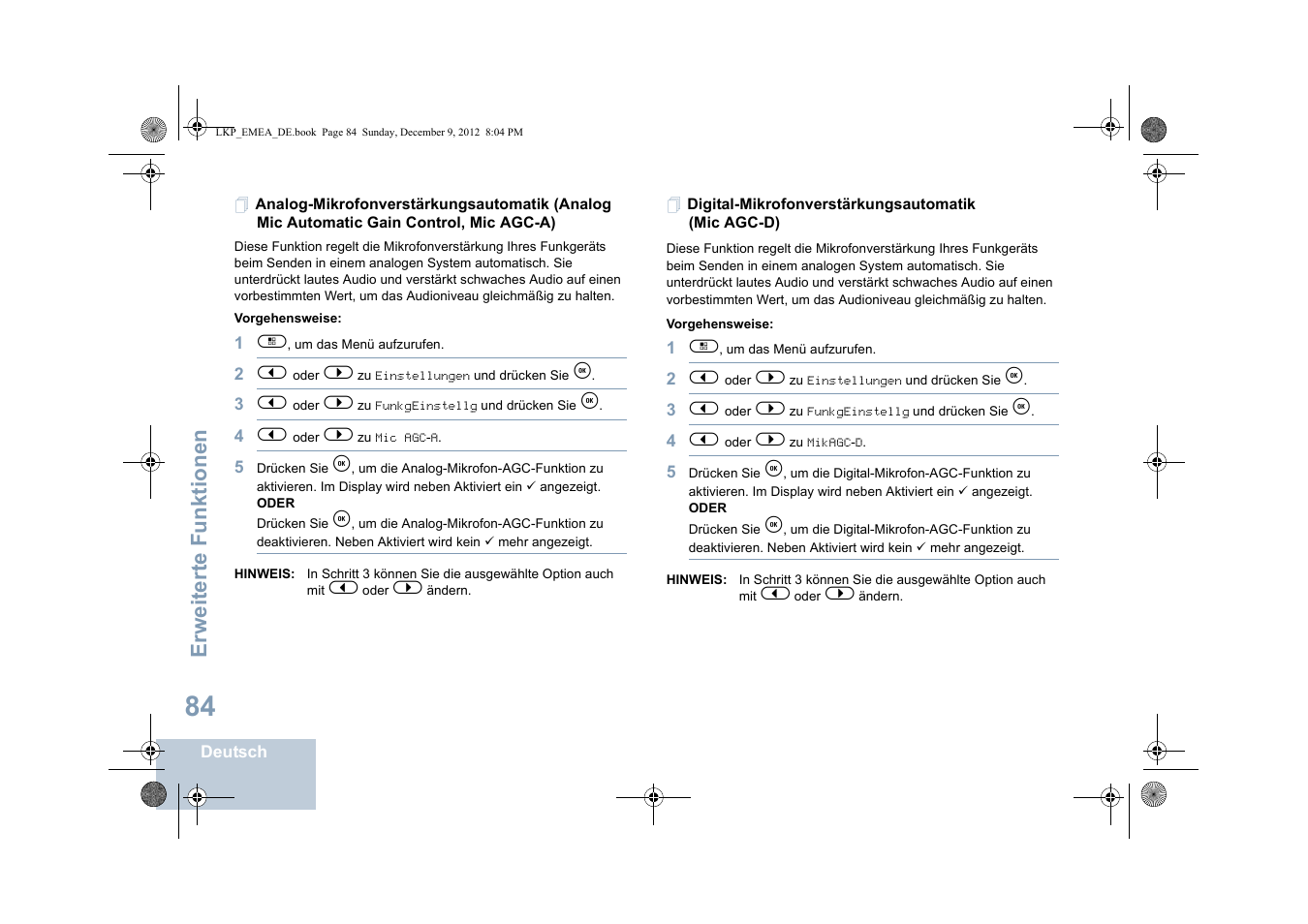 Digital-mikrofonverstärkungsautomatik (mic agc-d), Erweiterte funktionen | Motorola DP 2600 User Manual | Page 190 / 900