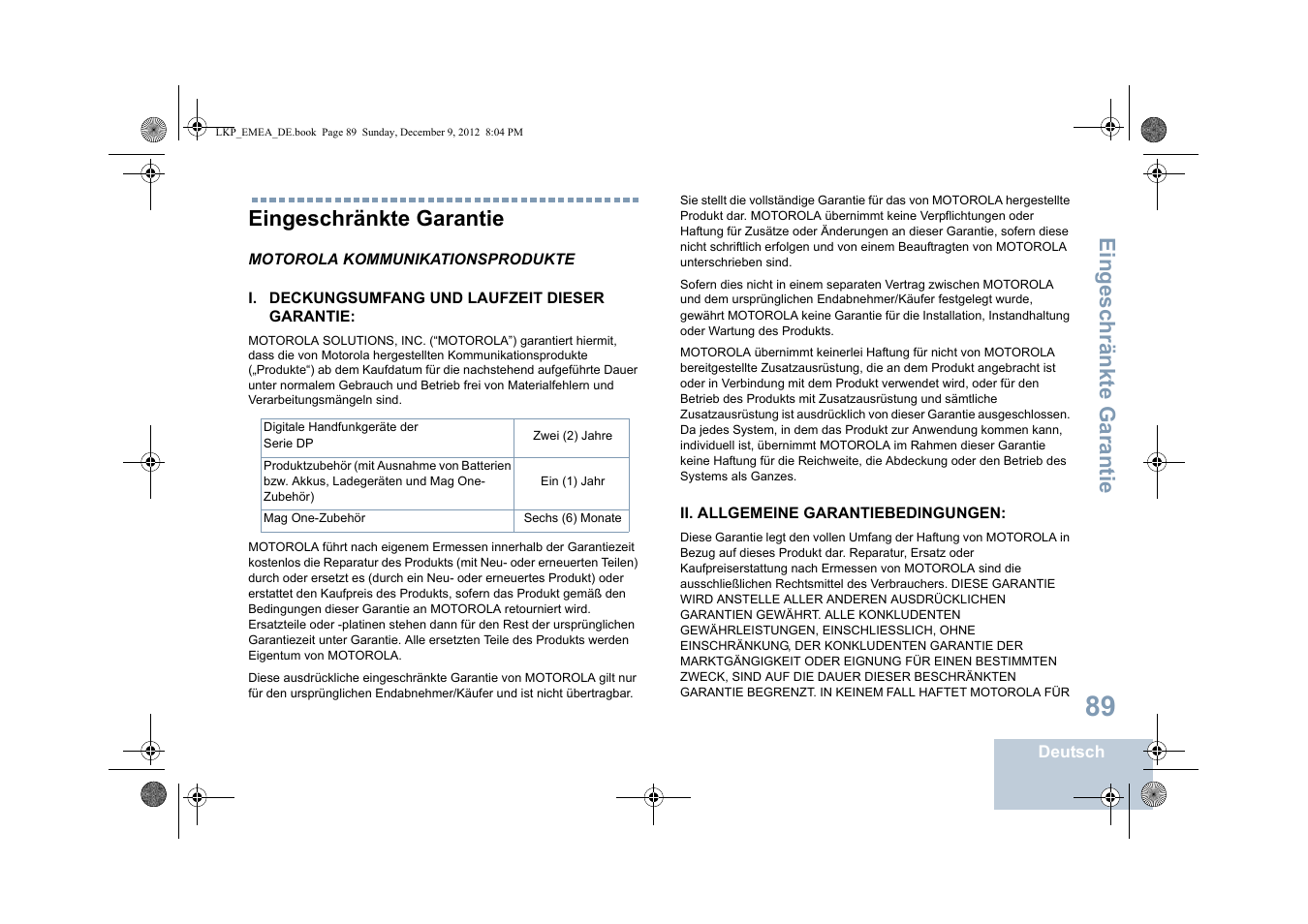 Eingeschränkte garantie | Motorola DP 2600 User Manual | Page 195 / 900