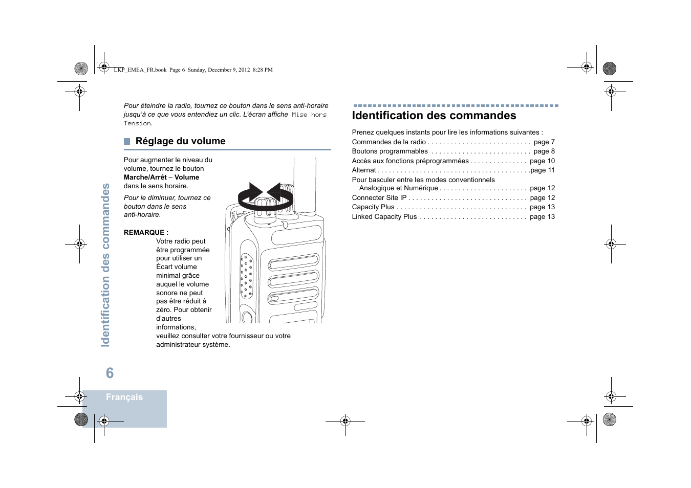 Réglage du volume, Identification des commandes | Motorola DP 2600 User Manual | Page 212 / 900