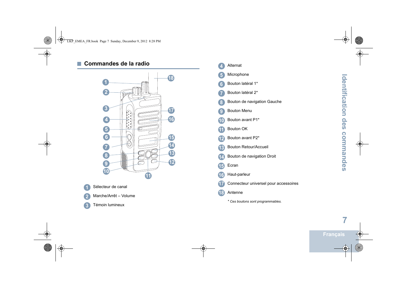 Commandes de la radio, Identification des commandes | Motorola DP 2600 User Manual | Page 213 / 900