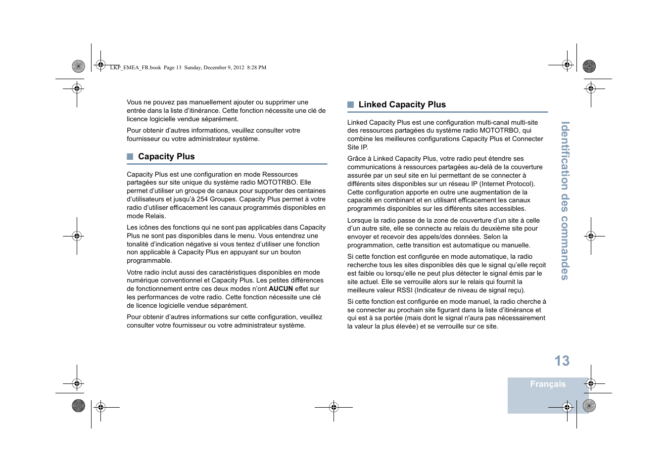 Capacity plus, Linked capacity plus, Capacity plus linked capacity plus | Identification des commandes | Motorola DP 2600 User Manual | Page 219 / 900