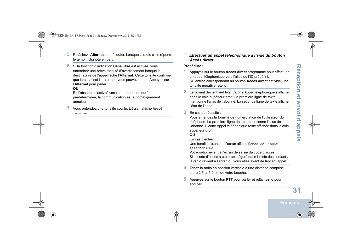 Réception et envoi d’appels | Motorola DP 2600 User Manual | Page 237 / 900