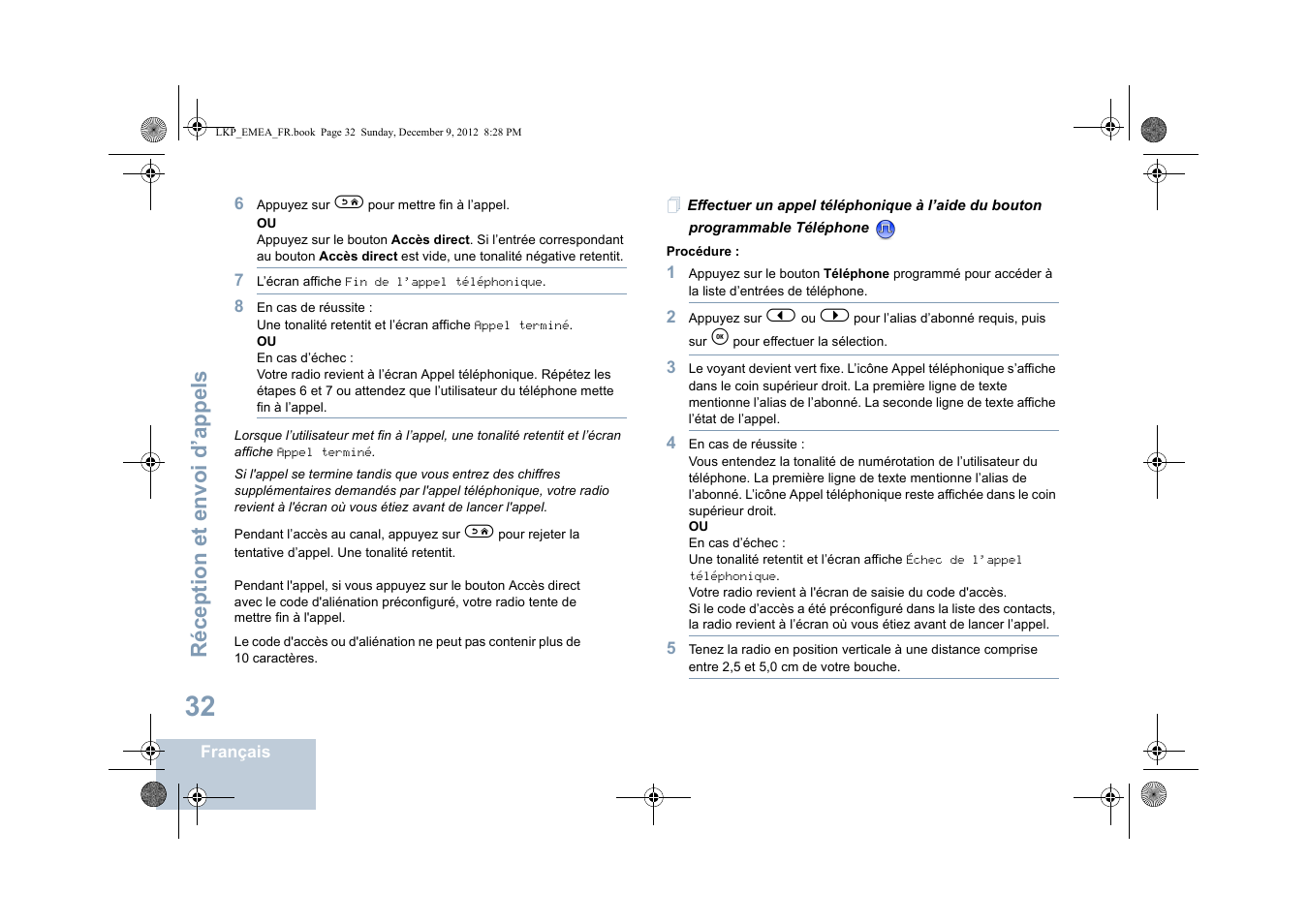 Réception et envoi d’appels | Motorola DP 2600 User Manual | Page 238 / 900