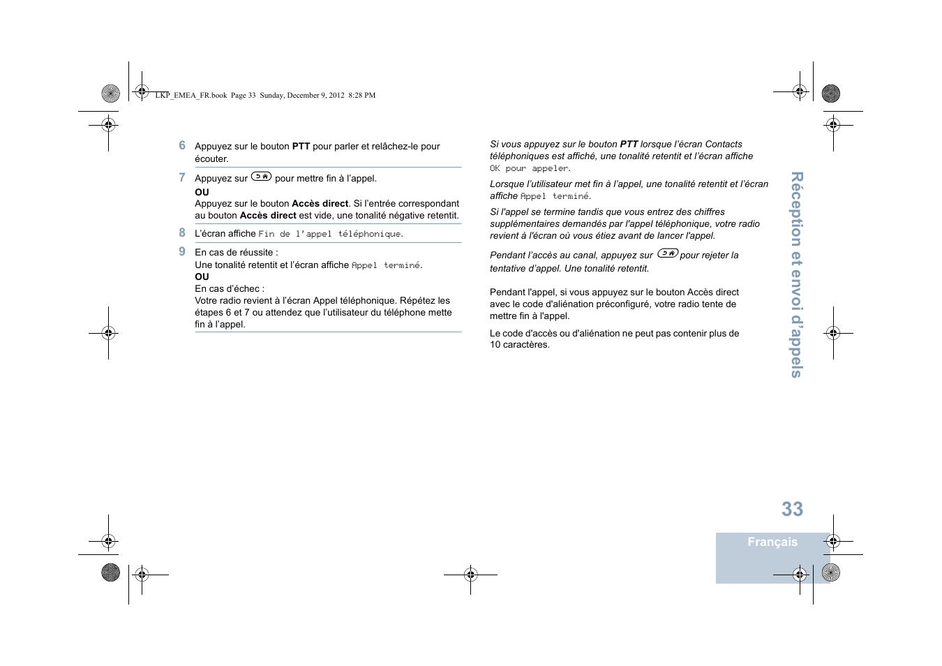 Réception et envoi d’appels | Motorola DP 2600 User Manual | Page 239 / 900