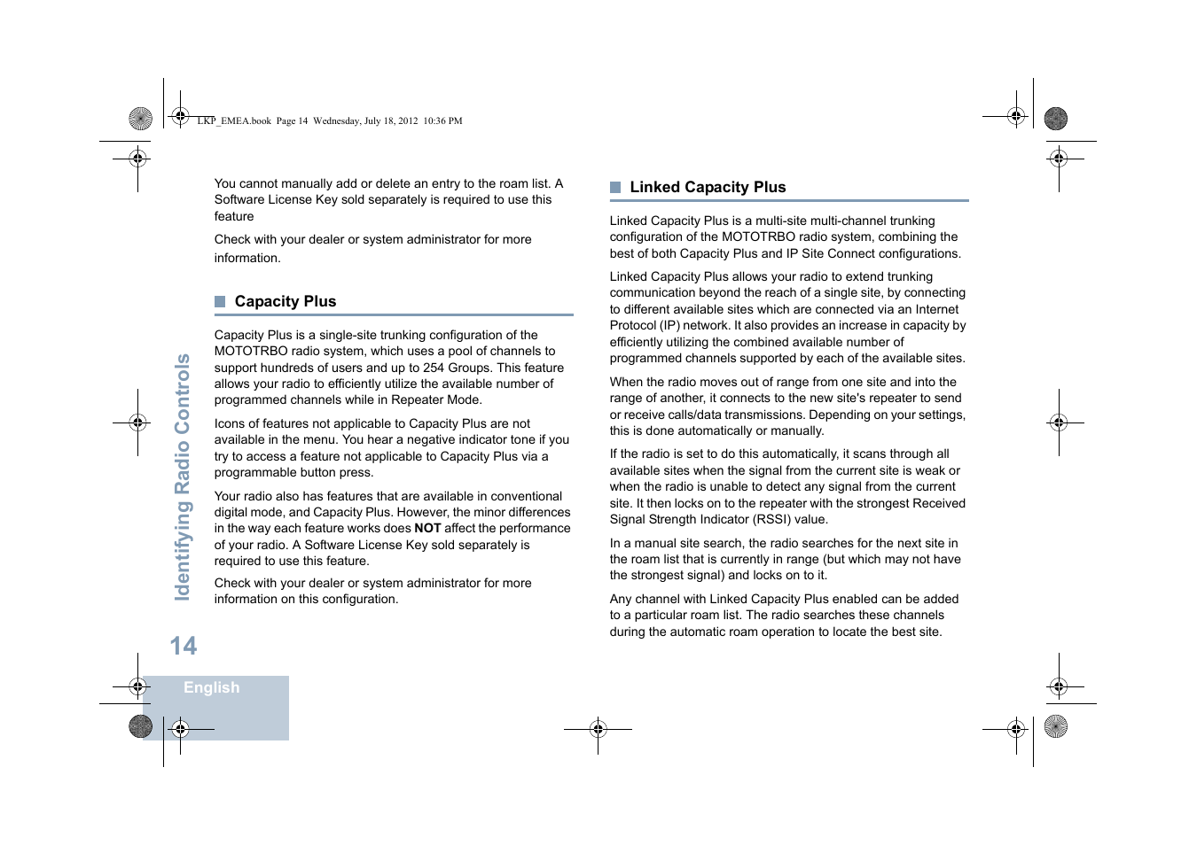 Capacity plus, Linked capacity plus, Capacity plus linked capacity plus | See capacity plus, See linked capacity plus, Identifying radio controls | Motorola DP 2600 User Manual | Page 24 / 900