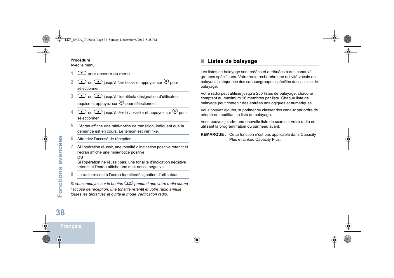 Listes de balayage, Fonctions avancées | Motorola DP 2600 User Manual | Page 244 / 900