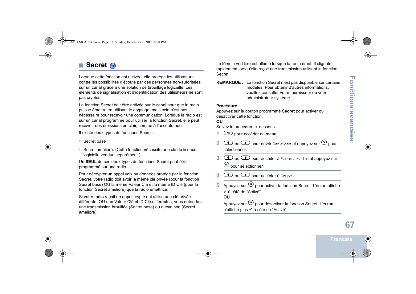 Secret, Fonctions avancées | Motorola DP 2600 User Manual | Page 273 / 900