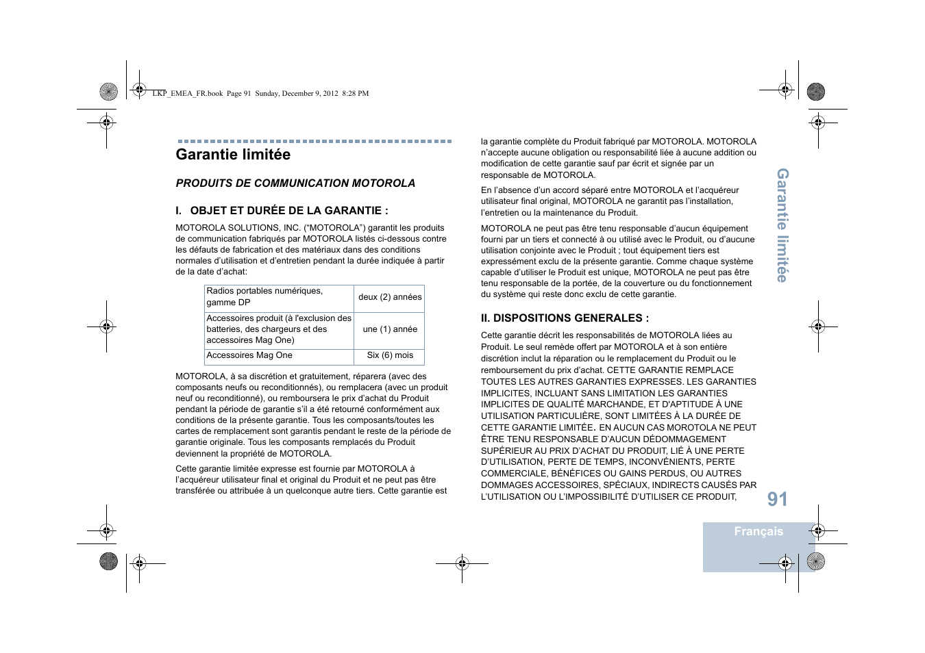 Garantie limitée | Motorola DP 2600 User Manual | Page 297 / 900