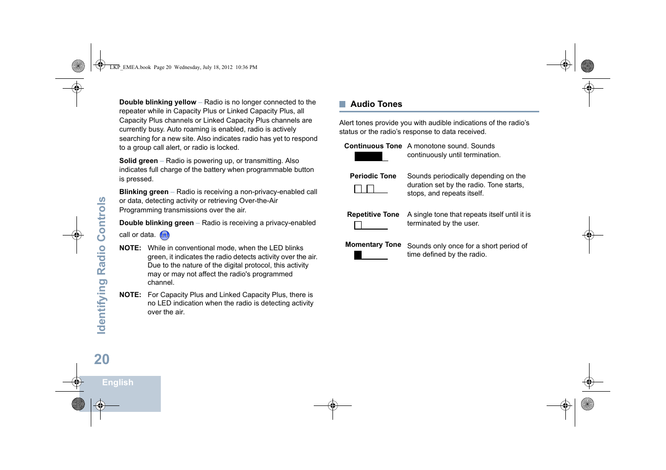 Audio tones, Identifying radio controls | Motorola DP 2600 User Manual | Page 30 / 900