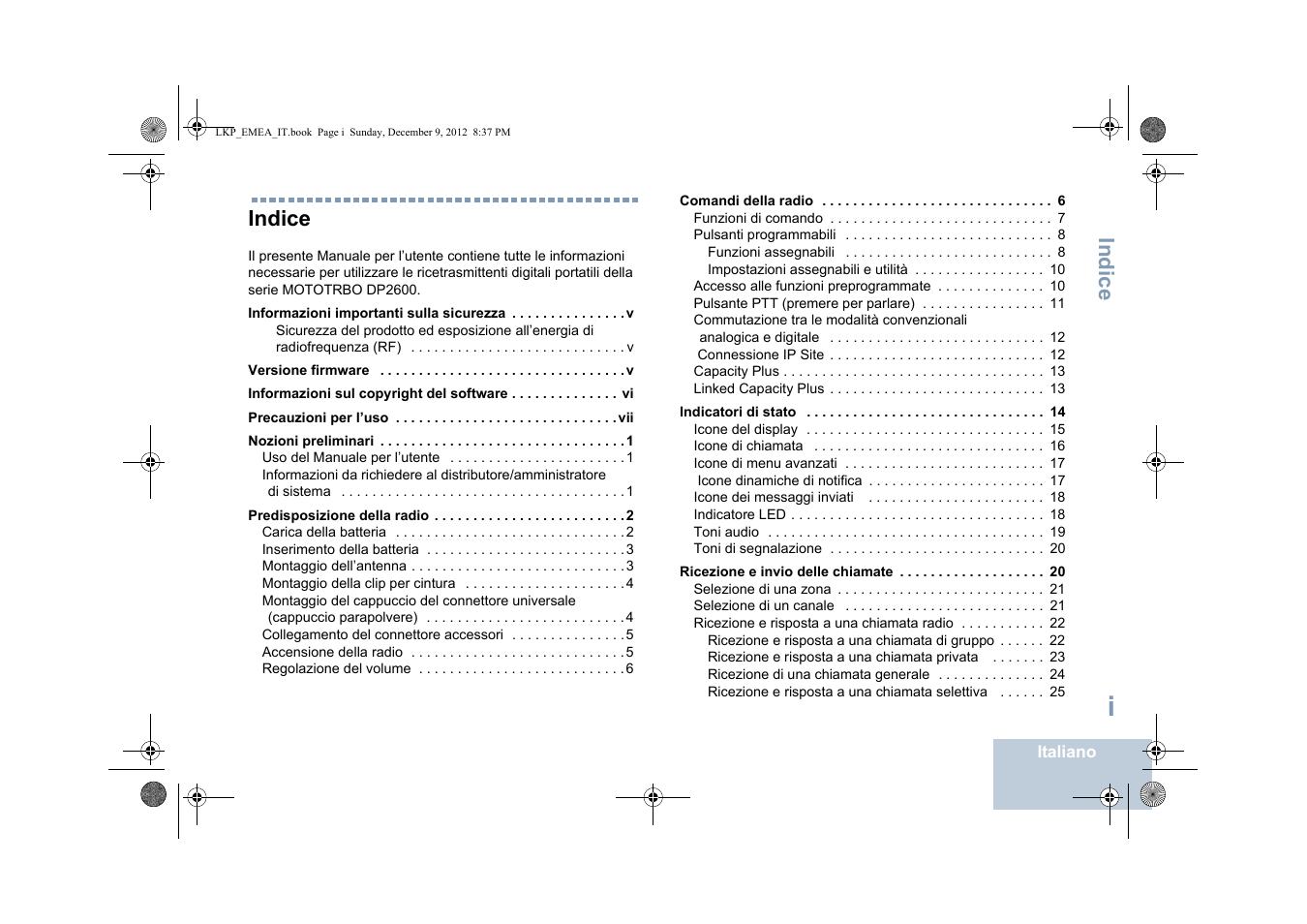 Italiano, Indice | Motorola DP 2600 User Manual | Page 301 / 900