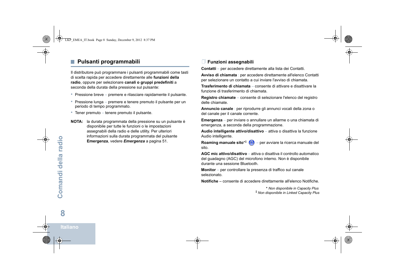 Pulsanti programmabili, Funzioni assegnabili, Comandi del la ra dio | Motorola DP 2600 User Manual | Page 316 / 900