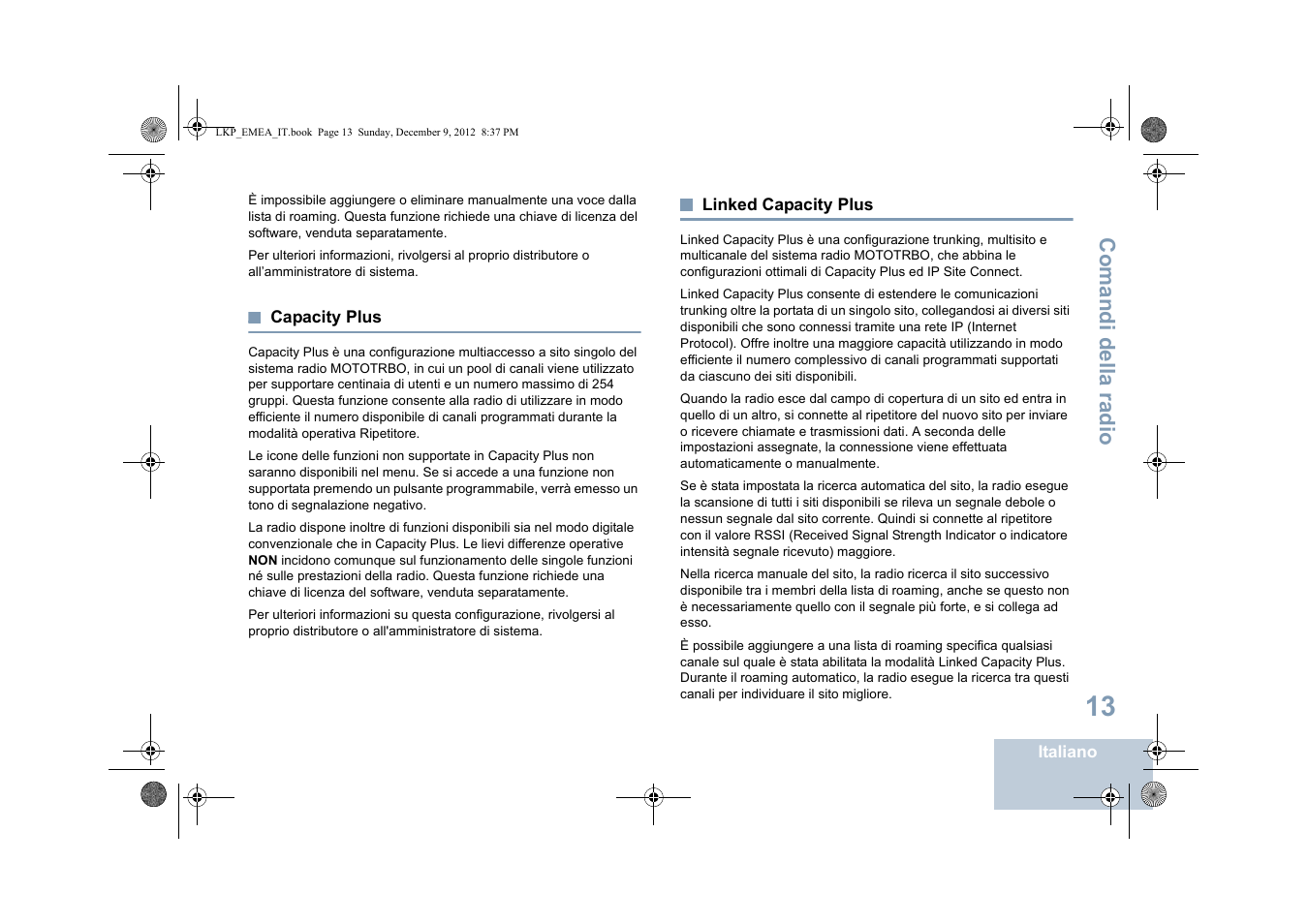 Capacity plus, Linked capacity plus, Capacity plus linked capacity plus | Comandi della radio | Motorola DP 2600 User Manual | Page 321 / 900