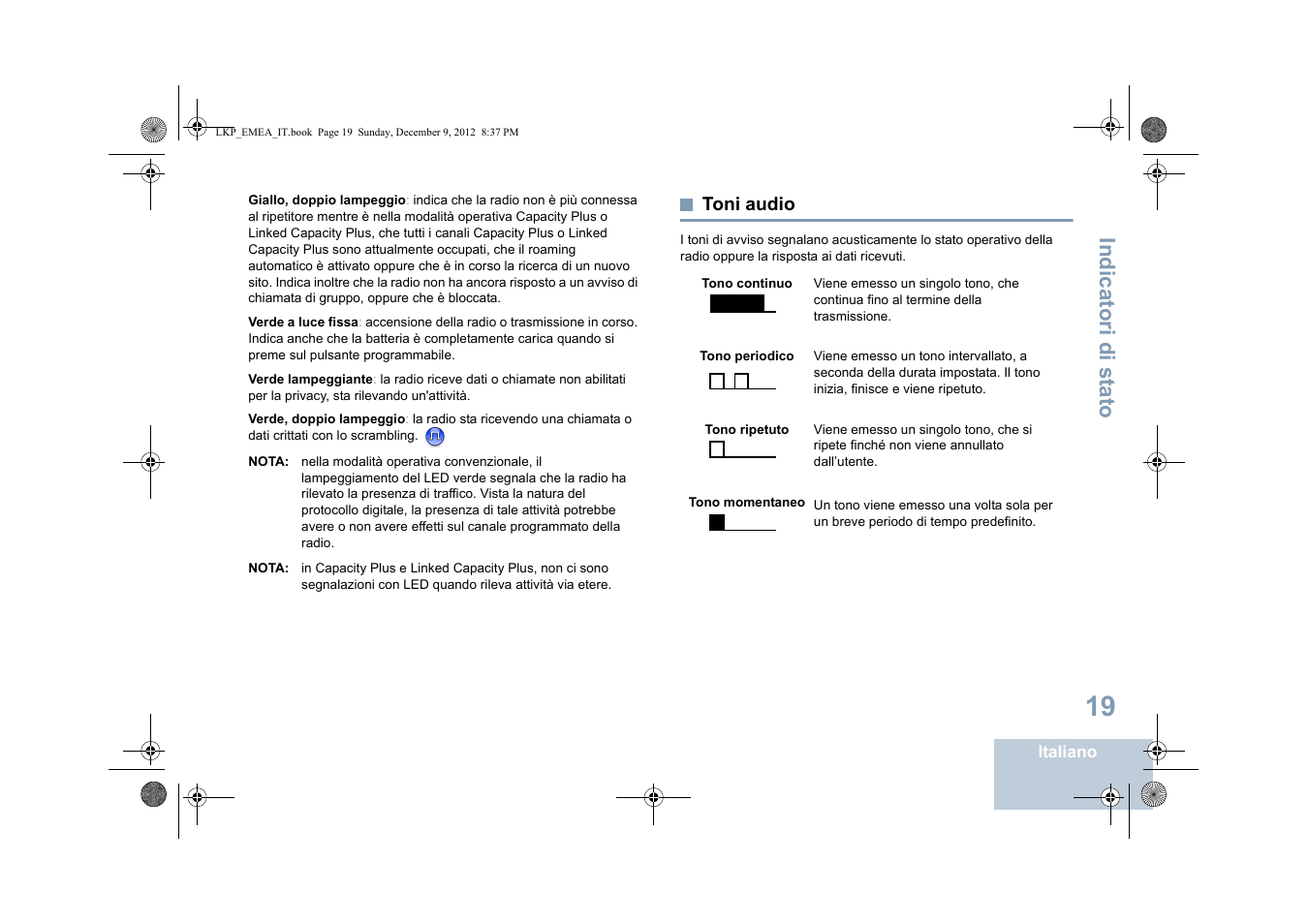 Toni audio, Ind icatori di st ato | Motorola DP 2600 User Manual | Page 327 / 900