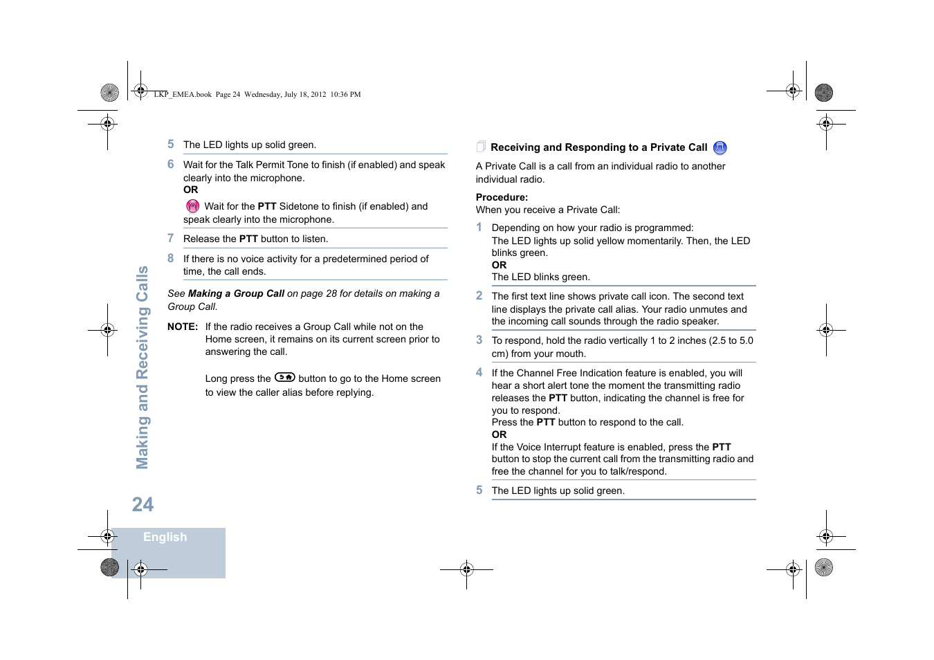 Receiving and responding to a private call, Making and receiving calls | Motorola DP 2600 User Manual | Page 34 / 900