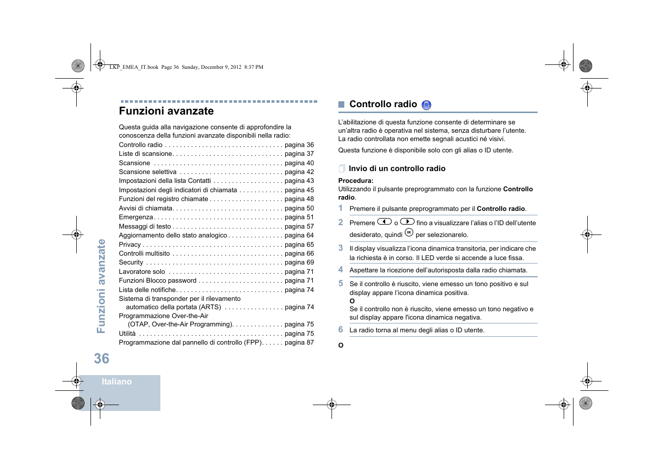 Funzioni avanzate, Controllo radio, Invio di un controllo radio | Motorola DP 2600 User Manual | Page 344 / 900