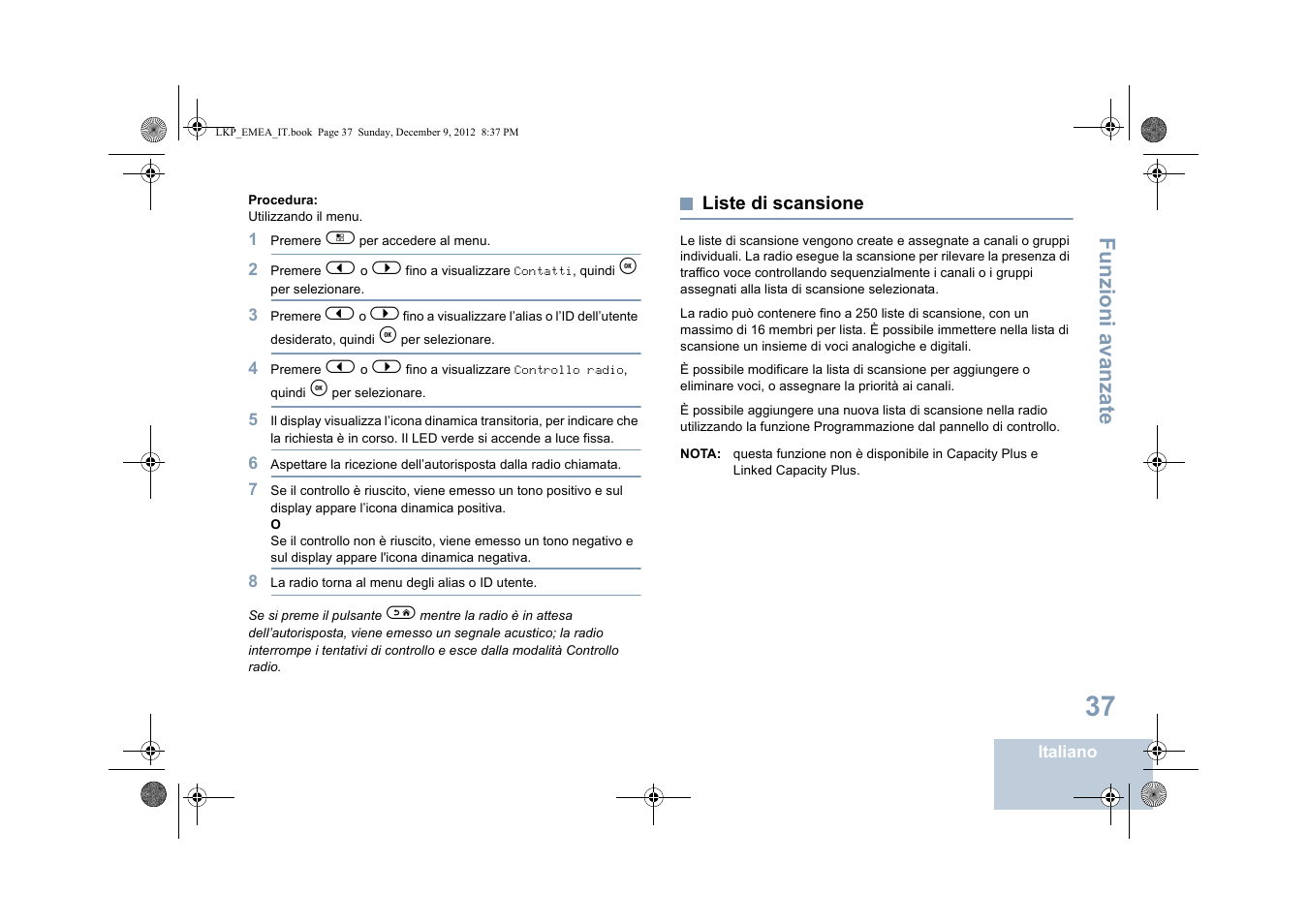 Liste di scansione, Funzioni a vanza te | Motorola DP 2600 User Manual | Page 345 / 900