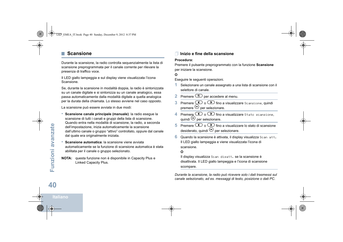 Scansione, Inizio e fine della scansione, Funzioni avanzate | Motorola DP 2600 User Manual | Page 348 / 900