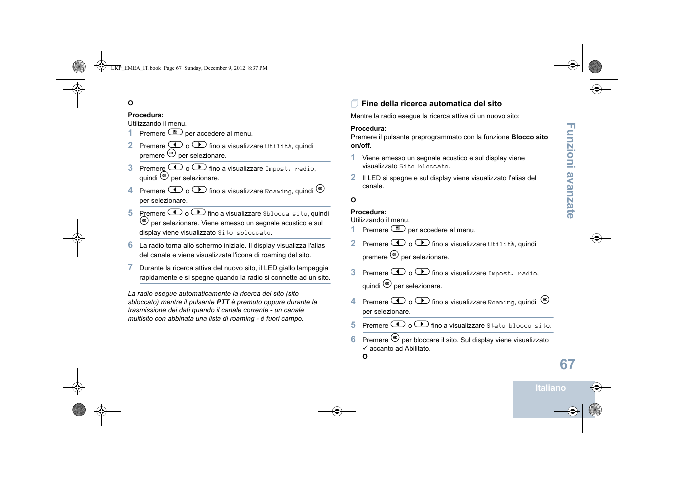 Fine della ricerca automatica del sito, Funzioni a vanza te | Motorola DP 2600 User Manual | Page 375 / 900