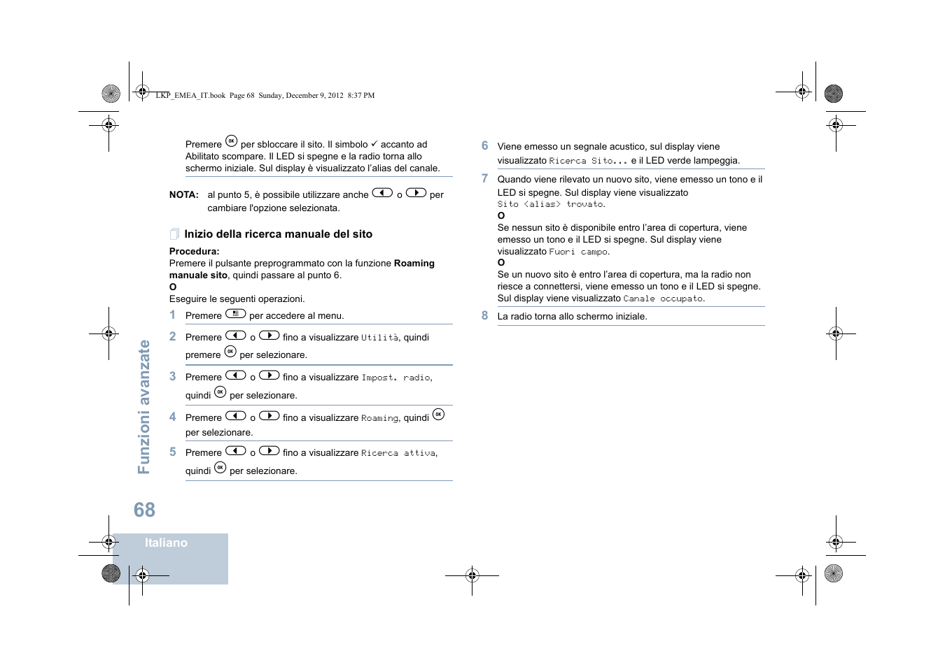 Inizio della ricerca manuale del sito, Funzioni avanzate | Motorola DP 2600 User Manual | Page 376 / 900