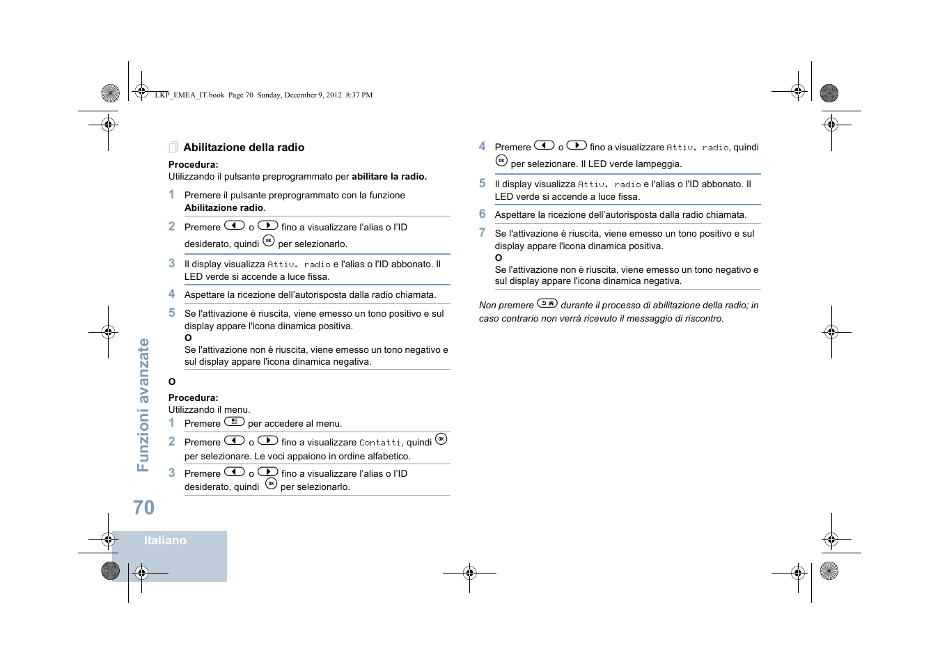 Abilitazione della radio, Funzioni avanzate | Motorola DP 2600 User Manual | Page 378 / 900