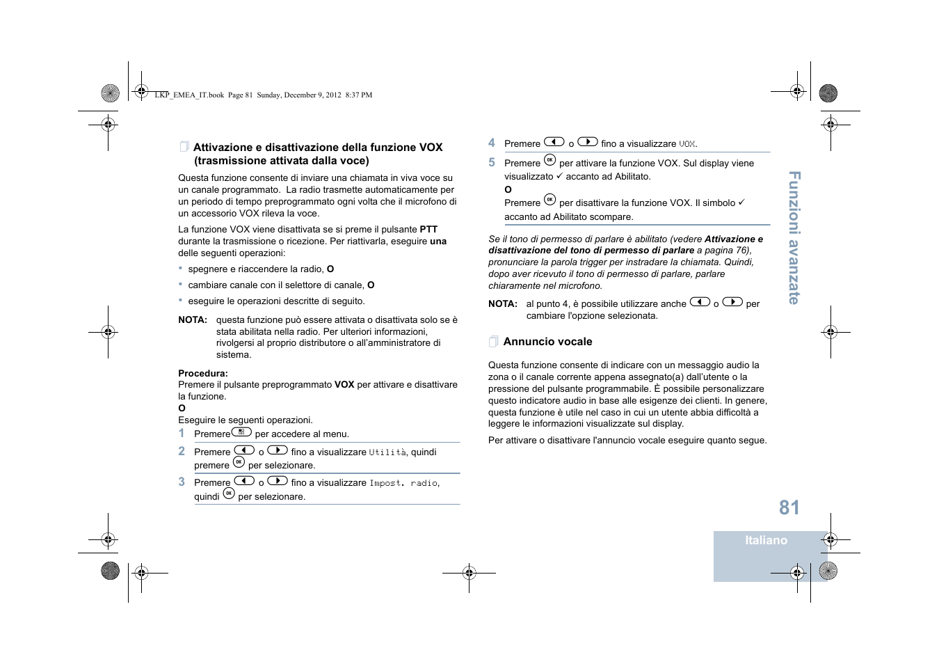 Annuncio vocale, Funzioni a vanza te | Motorola DP 2600 User Manual | Page 389 / 900