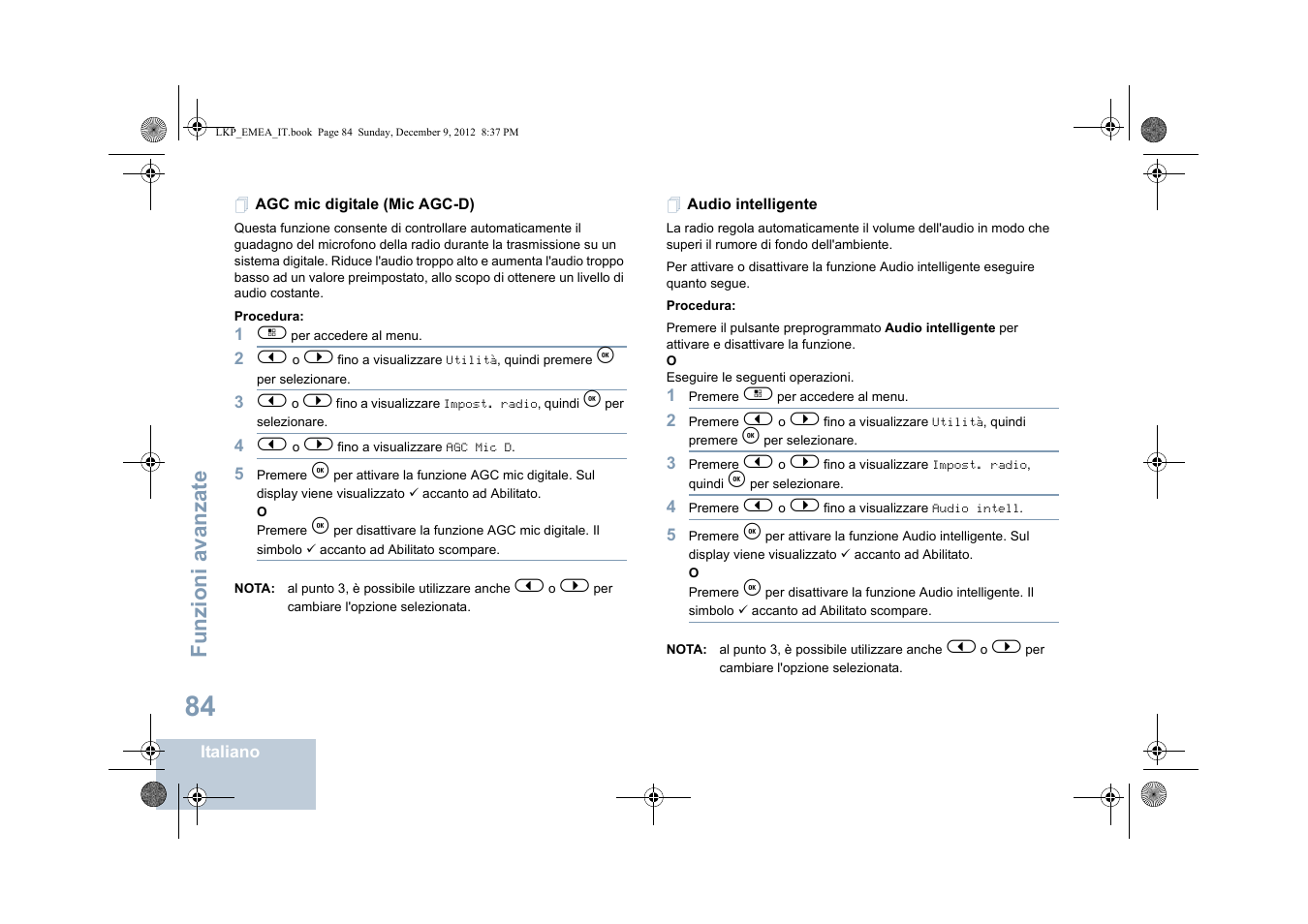 Agc mic digitale (mic agc-d), Audio intelligente, Agc mic digitale (mic agc-d) audio intelligente | Funzioni avanzate | Motorola DP 2600 User Manual | Page 392 / 900