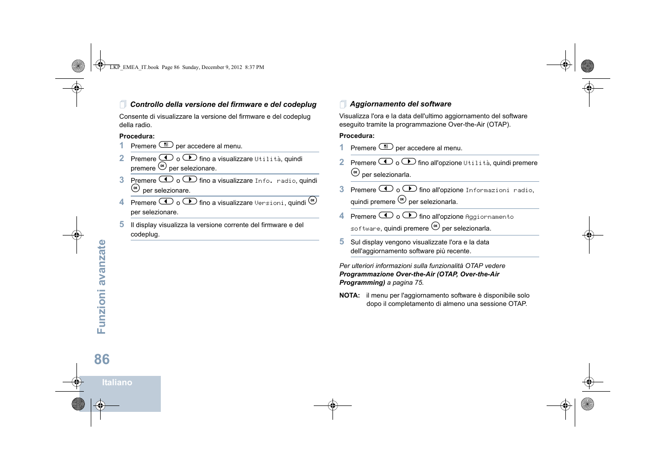 Aggiornamento del software, Funzioni avanzate | Motorola DP 2600 User Manual | Page 394 / 900