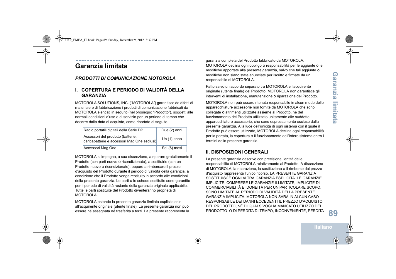 Garanzia limitata, Garanzia limit at a | Motorola DP 2600 User Manual | Page 397 / 900