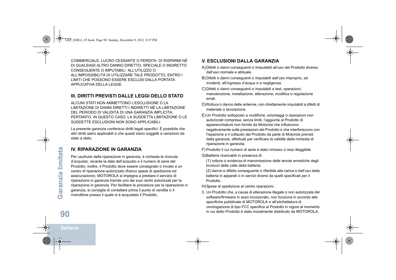 Garanzia limit at a | Motorola DP 2600 User Manual | Page 398 / 900