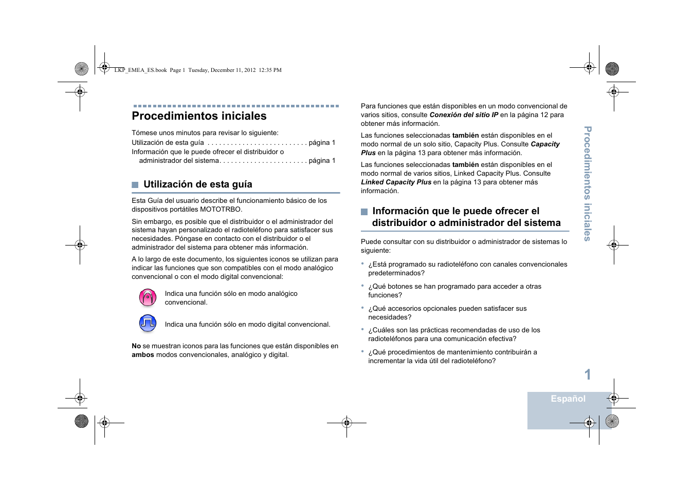 Procedimientos iniciales, Utilización de esta guía, Administrador del sistema | Motorola DP 2600 User Manual | Page 409 / 900