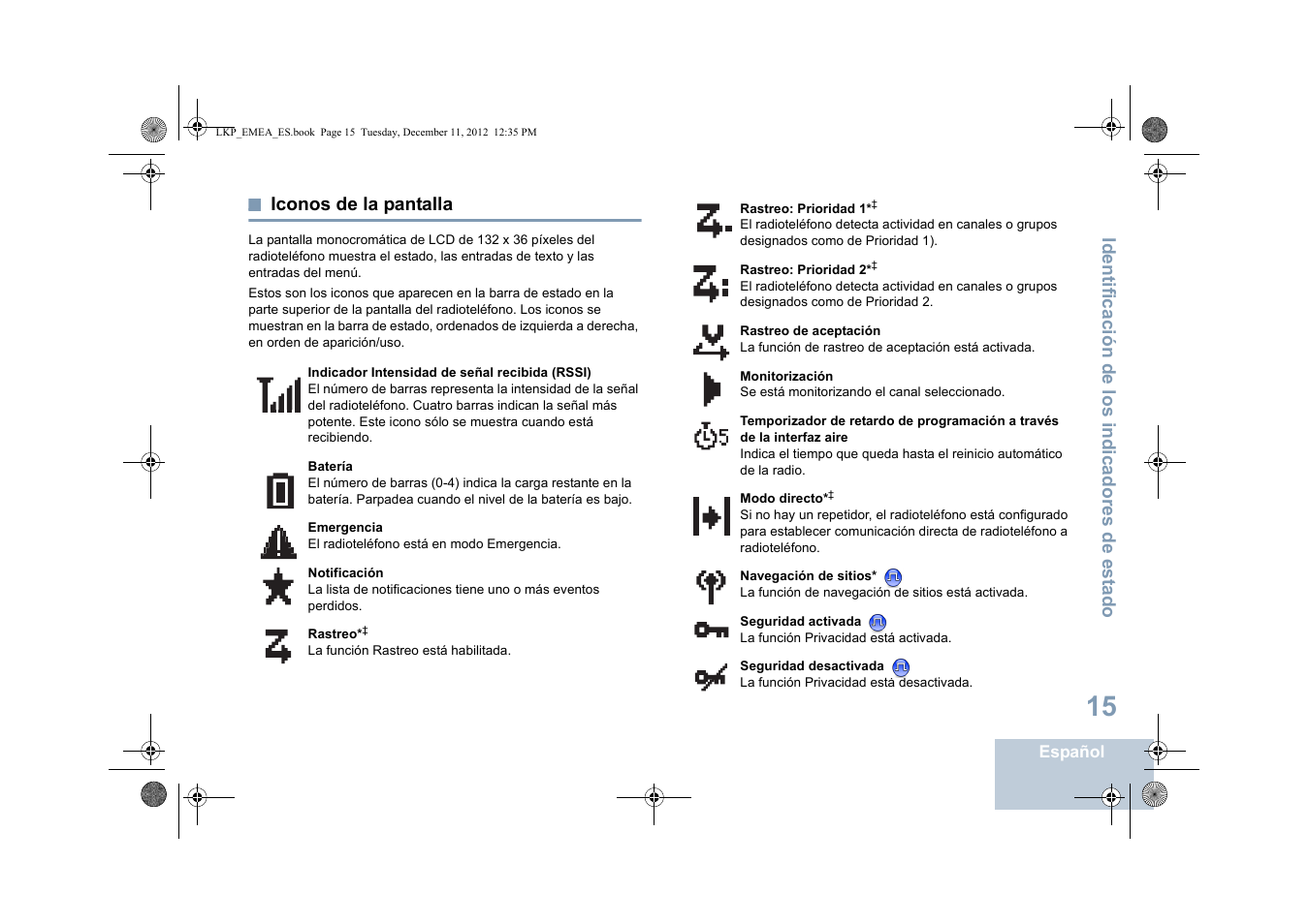 Iconos de la pantalla | Motorola DP 2600 User Manual | Page 423 / 900