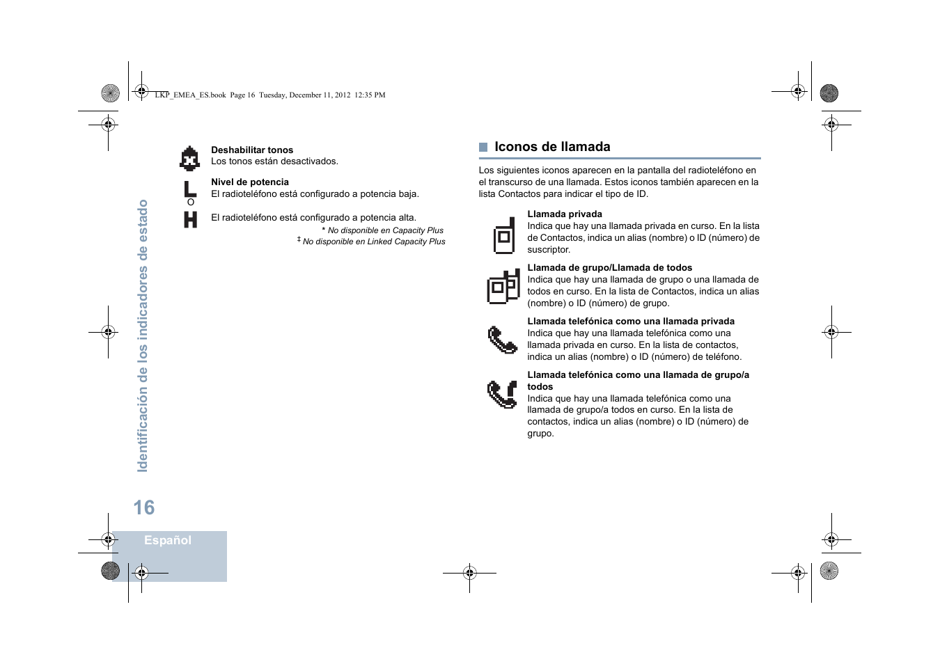 Iconos de llamada | Motorola DP 2600 User Manual | Page 424 / 900