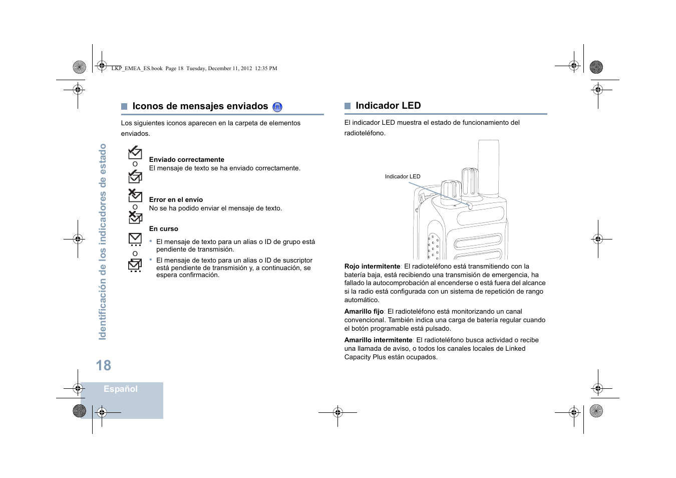 Iconos de mensajes enviados, Indicador led, Iconos de mensajes enviados indicador led | Motorola DP 2600 User Manual | Page 426 / 900