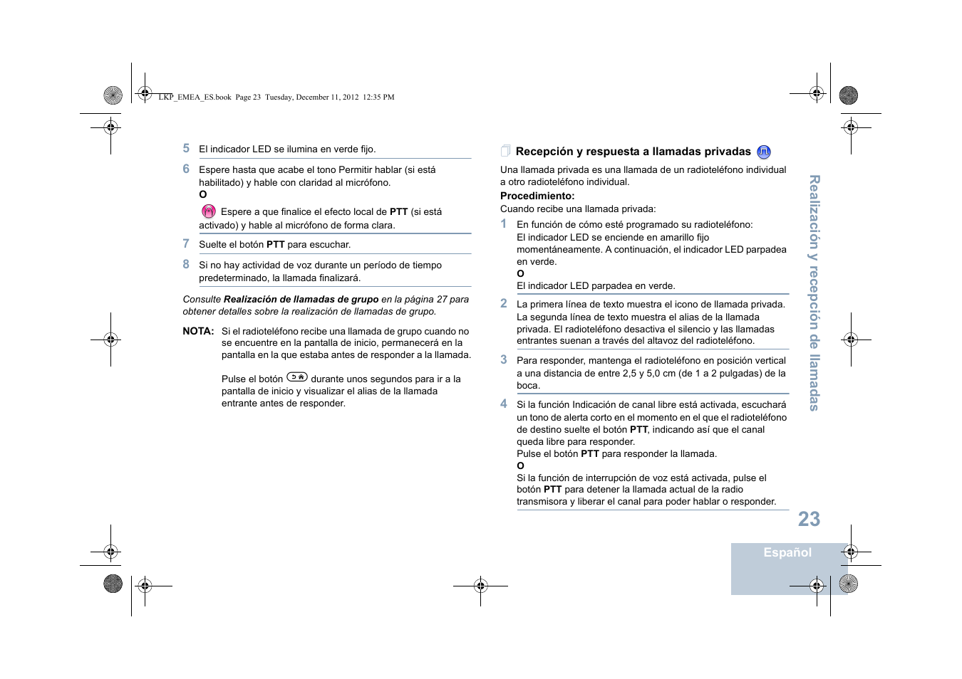 Recepción y respuesta a llamadas privadas | Motorola DP 2600 User Manual | Page 431 / 900