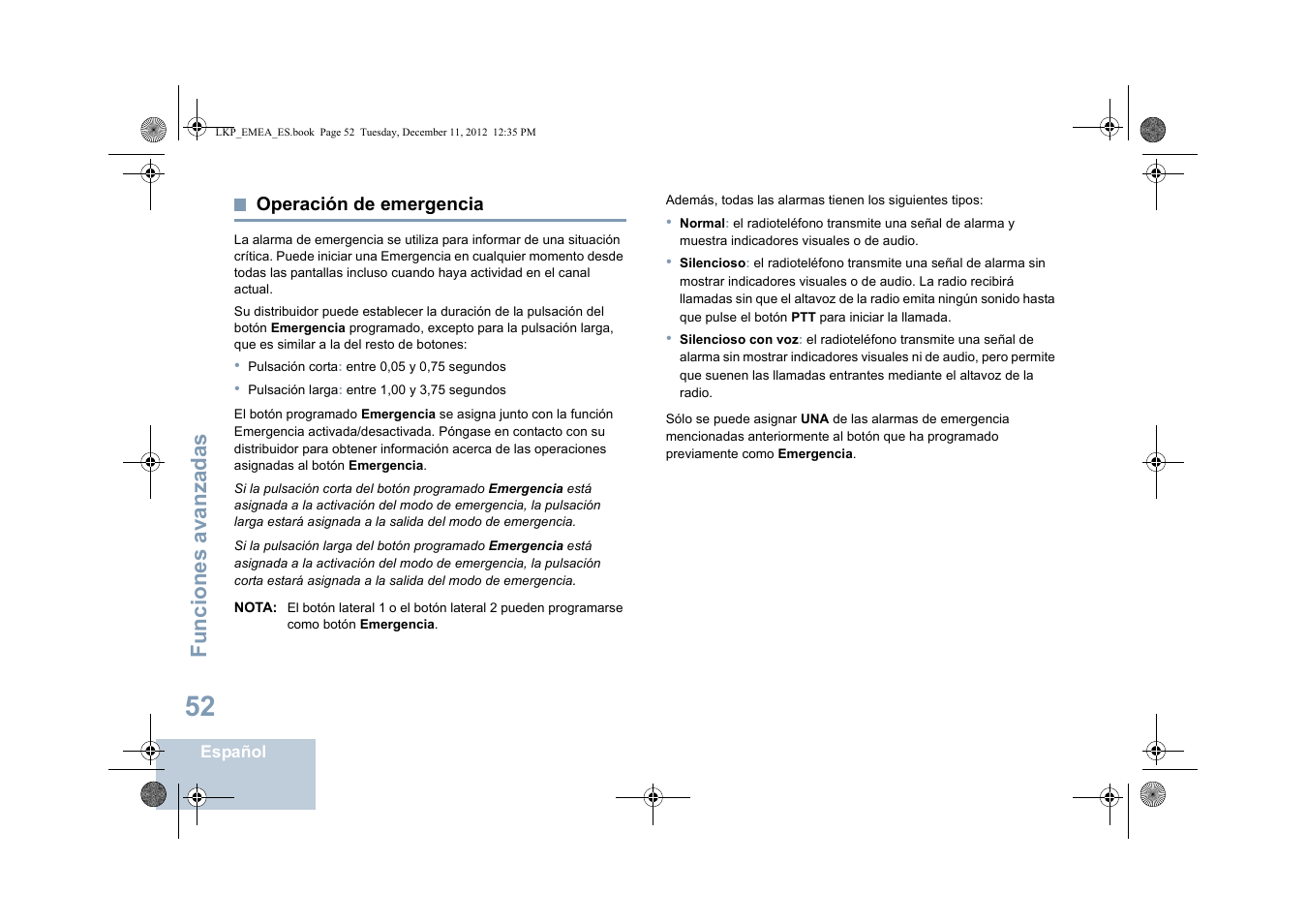 Operación de emergencia, Funciones avanzadas | Motorola DP 2600 User Manual | Page 460 / 900