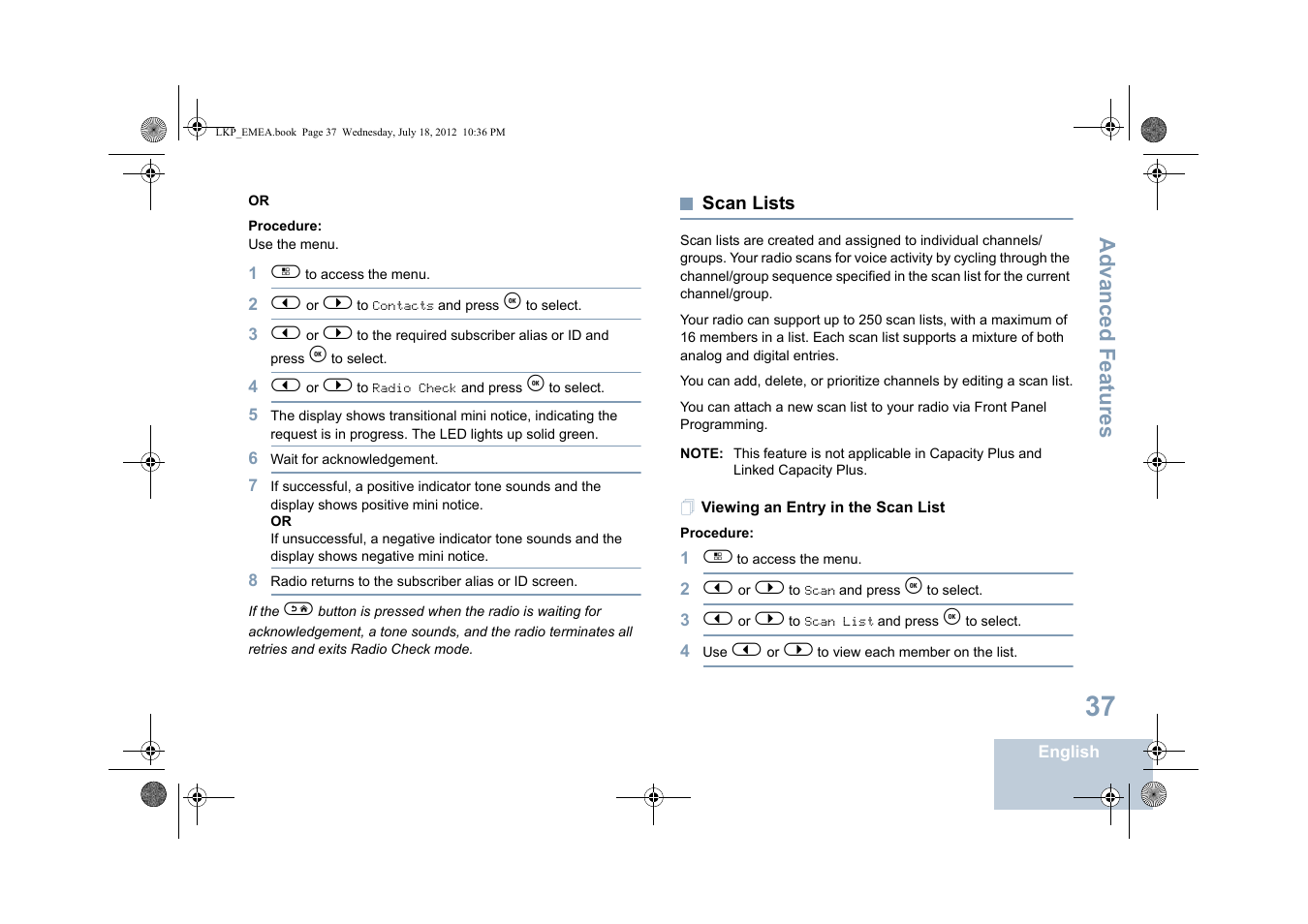 Scan lists, Viewing an entry in the scan list | Motorola DP 2600 User Manual | Page 47 / 900