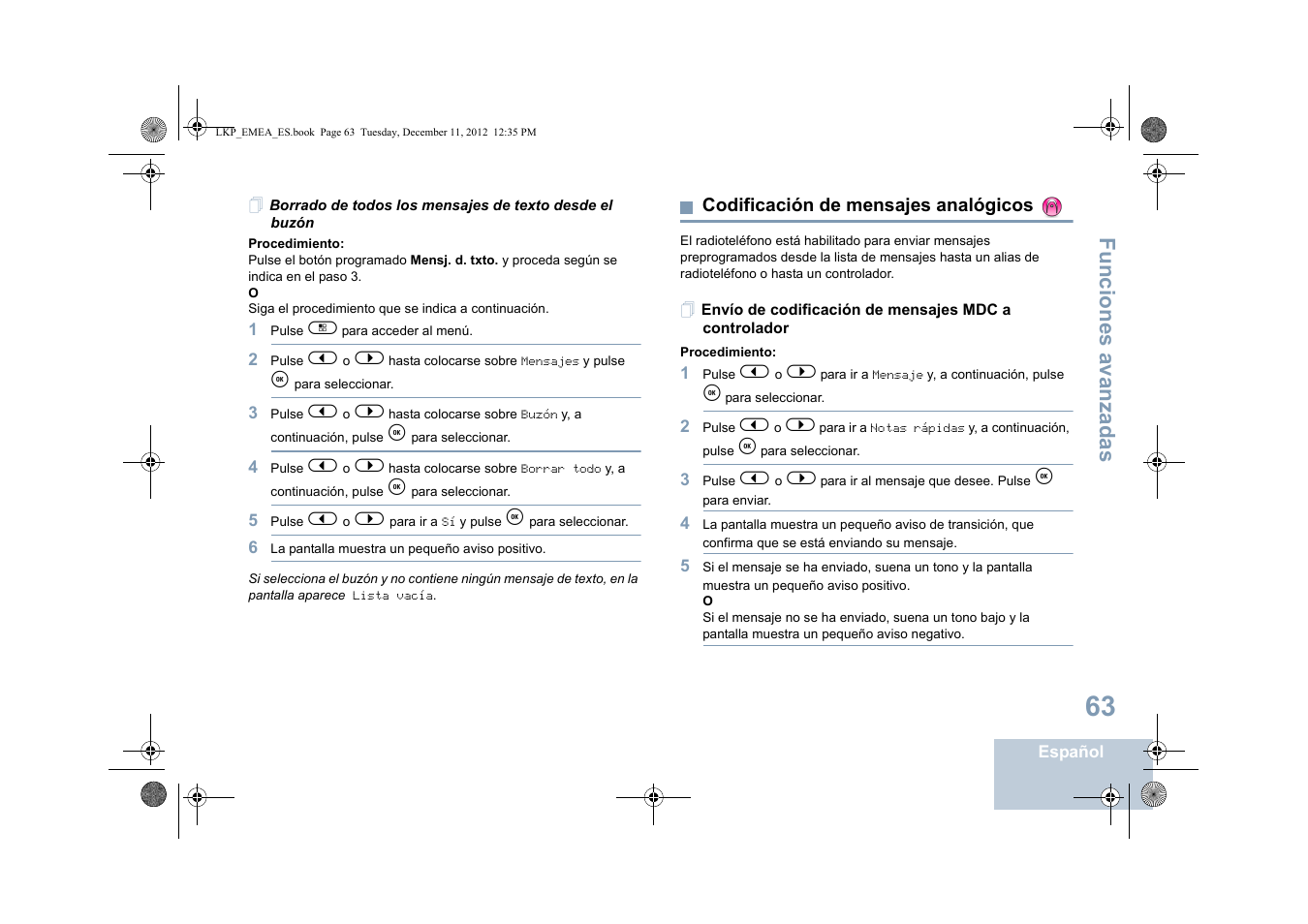 Codificación de mensajes analógicos, Funciones avanzadas | Motorola DP 2600 User Manual | Page 471 / 900