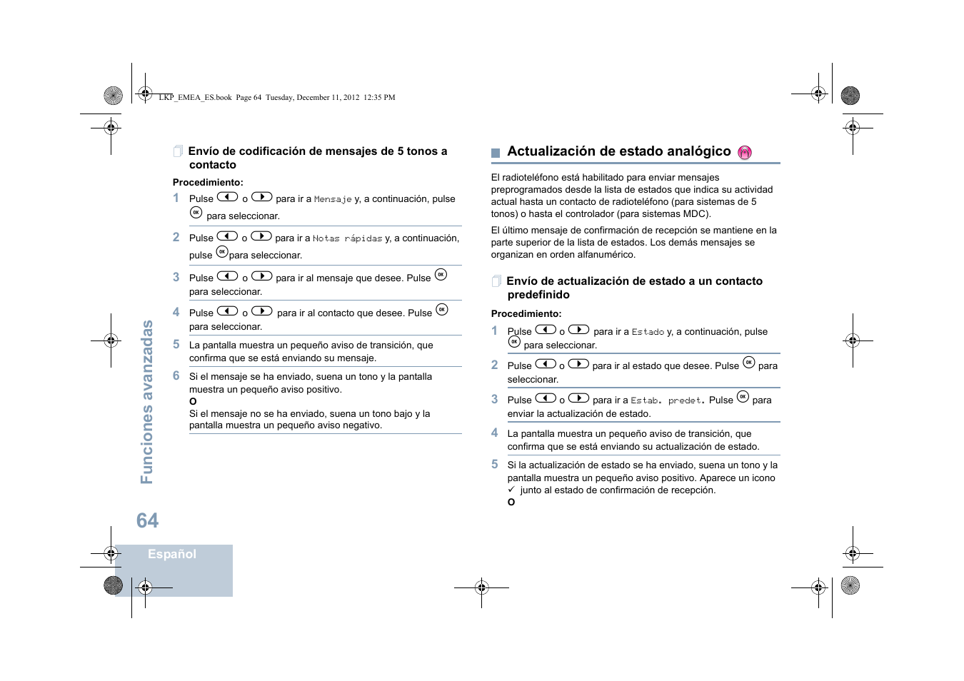 Actualización de estado analógico, Funciones avanzadas | Motorola DP 2600 User Manual | Page 472 / 900