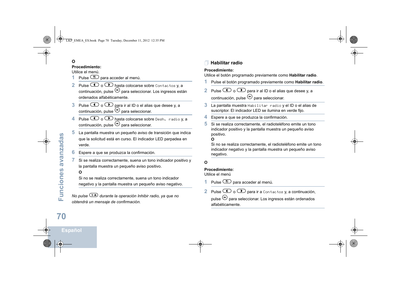 Habilitar radio, Funciones avanzadas | Motorola DP 2600 User Manual | Page 478 / 900