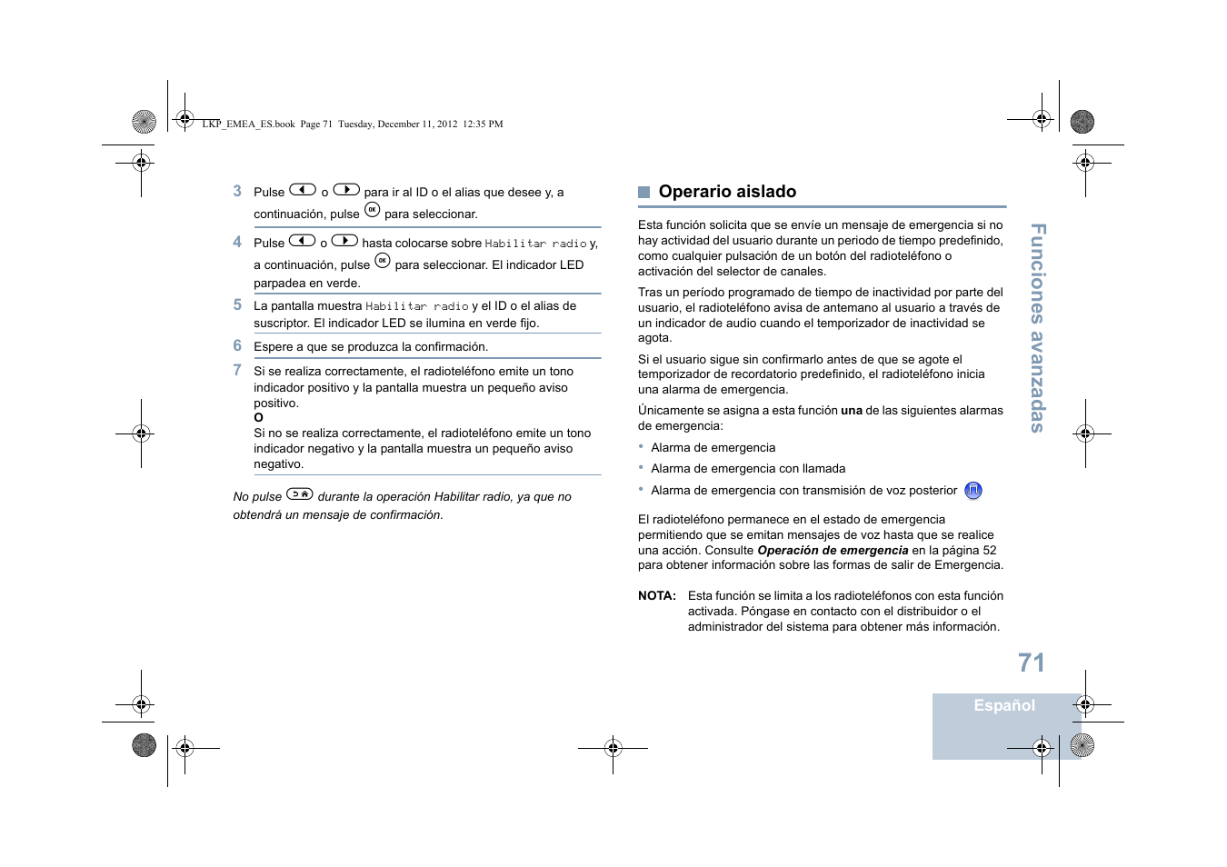 Operario aislado, Funciones avanzadas | Motorola DP 2600 User Manual | Page 479 / 900