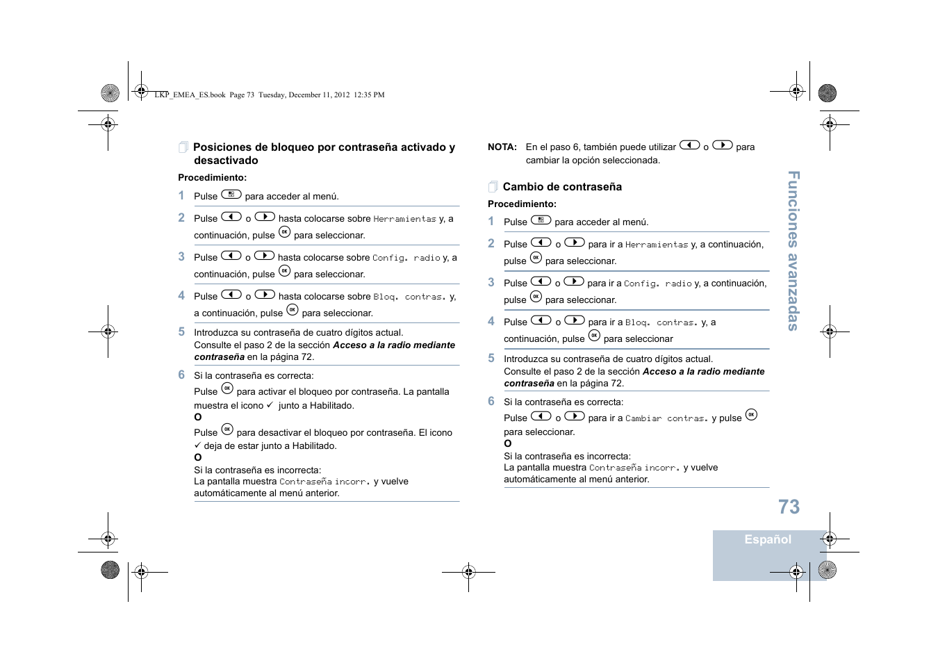 Cambio de contraseña, Funciones avanzadas | Motorola DP 2600 User Manual | Page 481 / 900